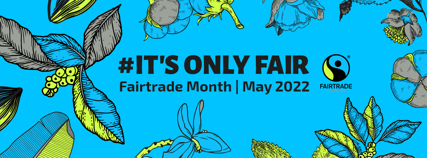 Fairtrade Month in text with coffee leaves around it 